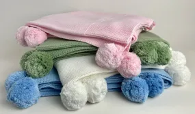 4031 - Knit Baby Blanket with Pompoms 100% Cotton