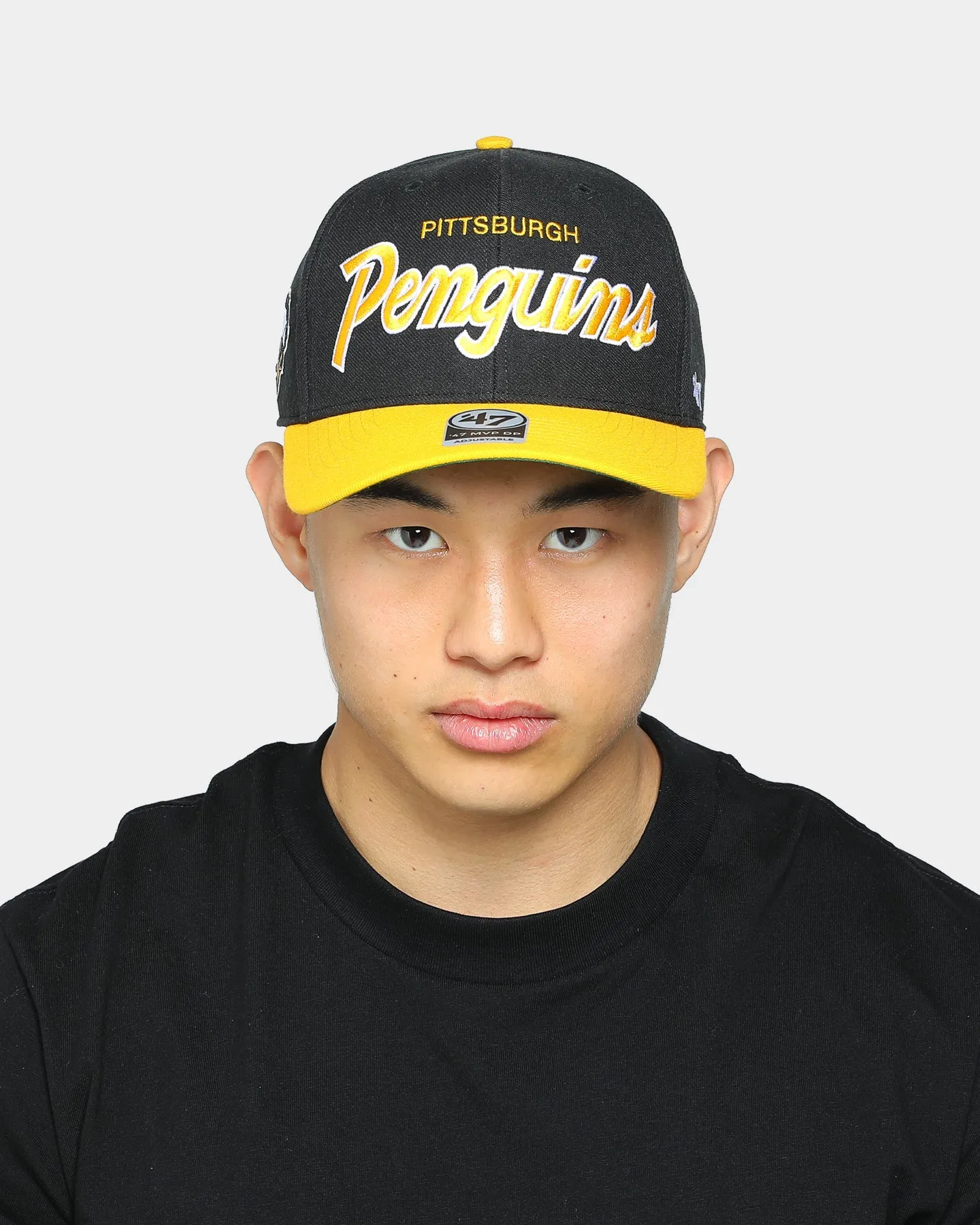 47 Brand Men's Pittsburgh Penguins Script MVP DP Snapback Black/Gold