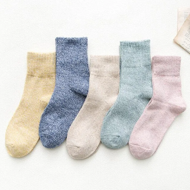 5 Pairs Women Winter Socks Vintage Patchwork Rabbit Wool Cotton Socks