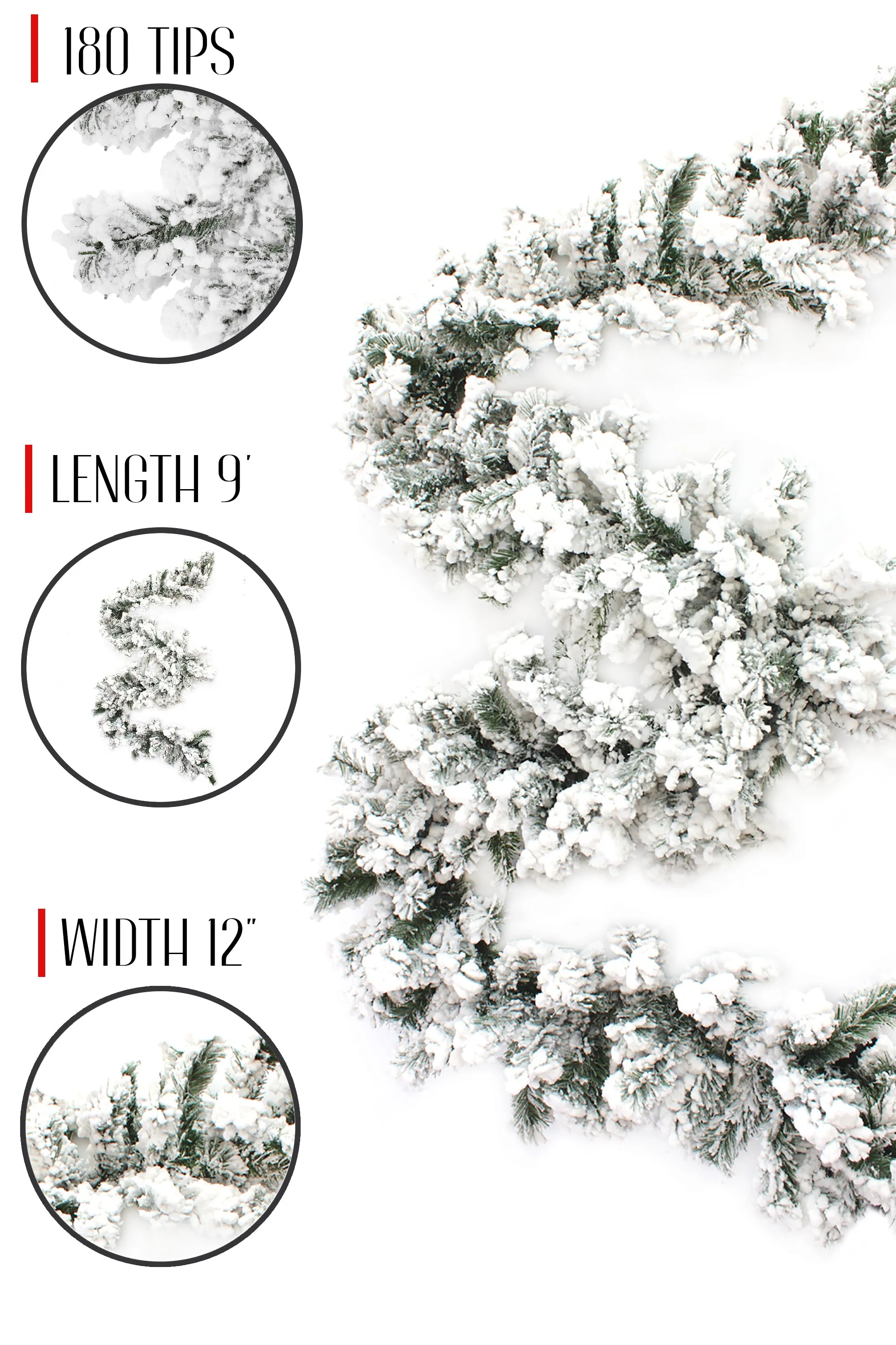 9' Heavy Snow Flocked Alpine Garland