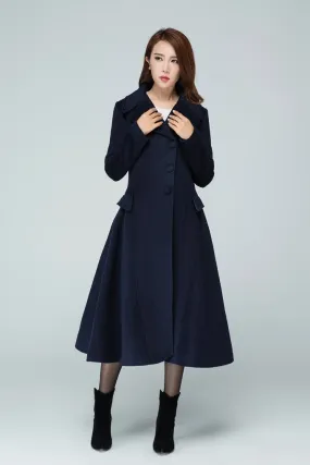 Above calf length black wool coat foe women  1597#