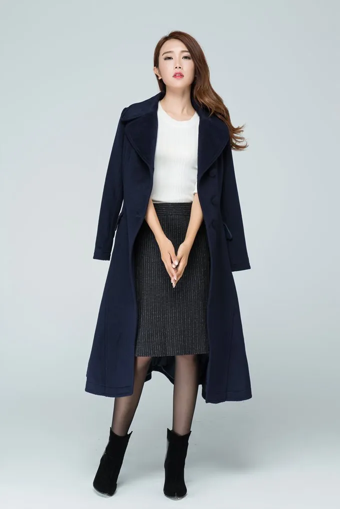 Above calf length black wool coat foe women  1597#