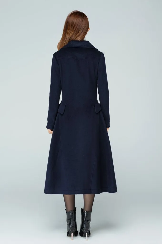 Above calf length black wool coat foe women  1597#