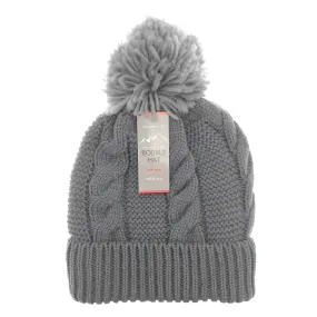 Adults Thermal Lined Bobble Hat Chunky Knit Thick Fleece Lining