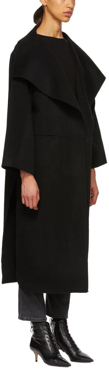 'Annecy' Draped Lapel Coat - Black