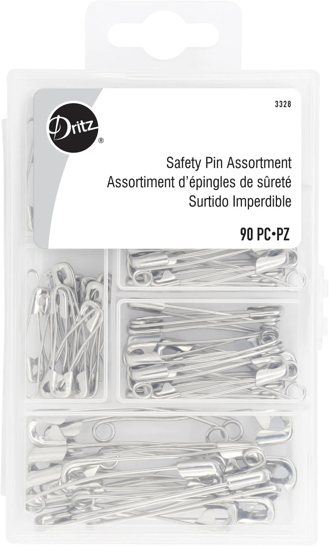 Assorted Curved Safety Pins & Storage Box, 90 pc