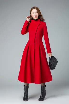 Asymmetrical winter wool coat women 1845#