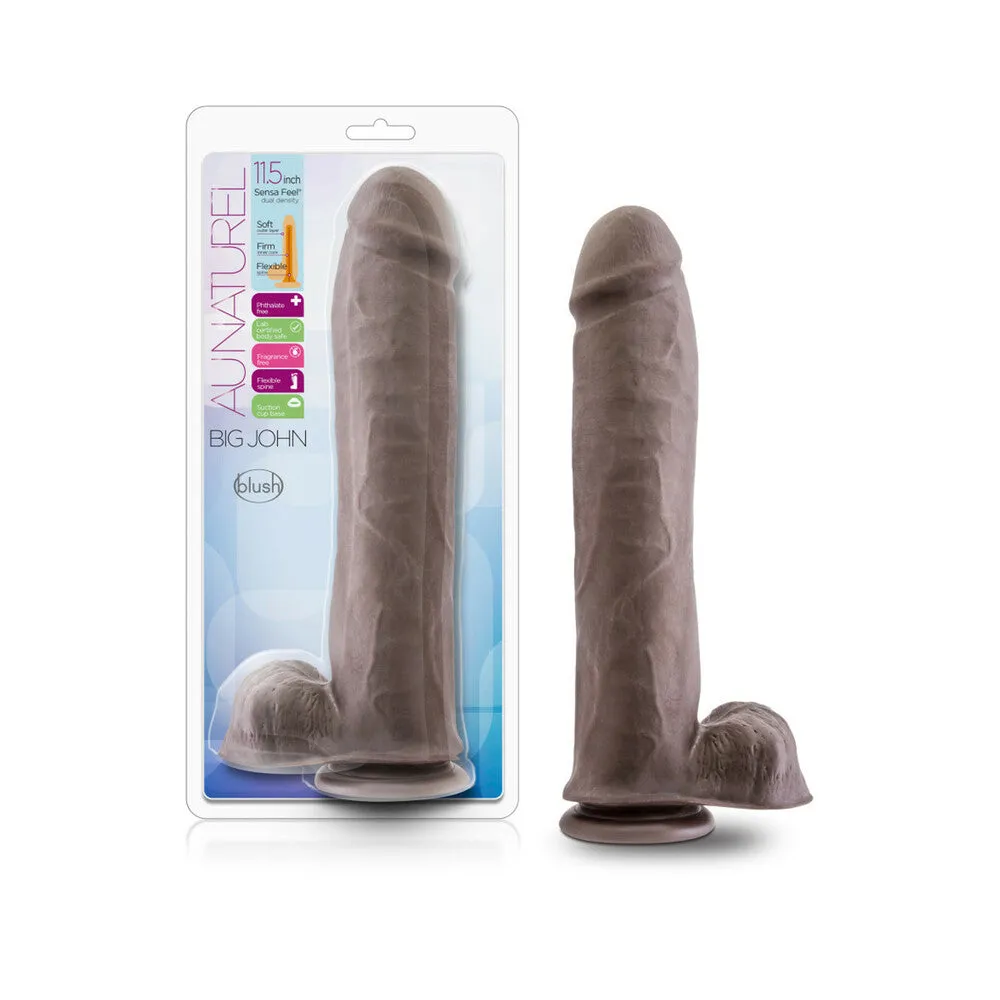 Au Naturel Big John 11.5 in. Posable Dual Density Dildo with Balls Brown