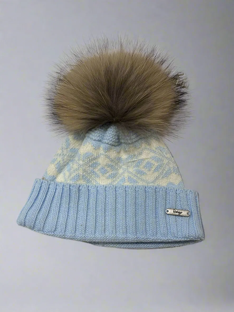 Baby Blue and White Pom Hat