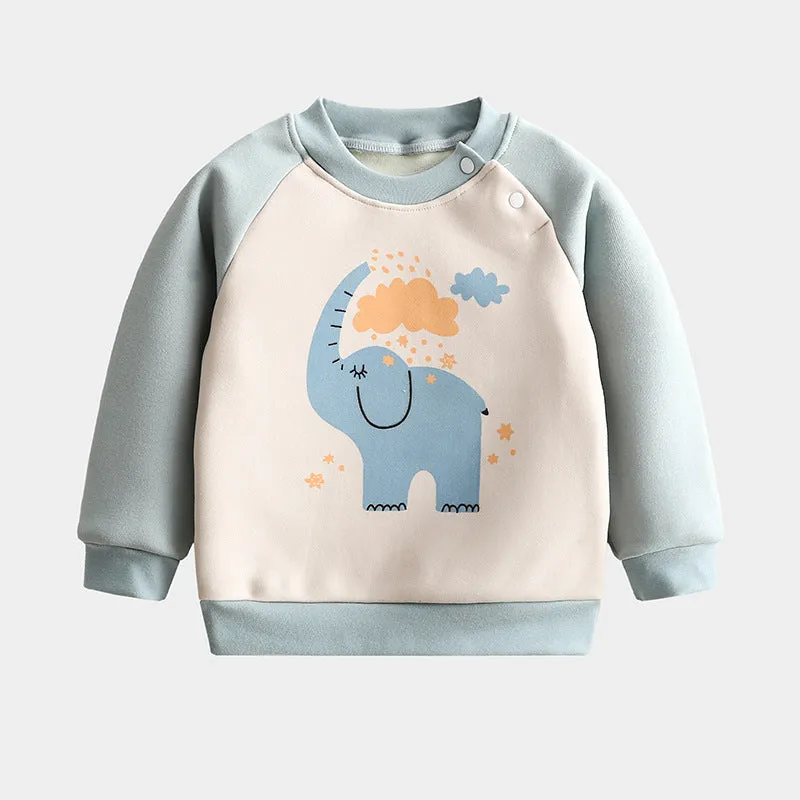 Baby Toddler Cartoon Pattern Fleece Warm Pullover