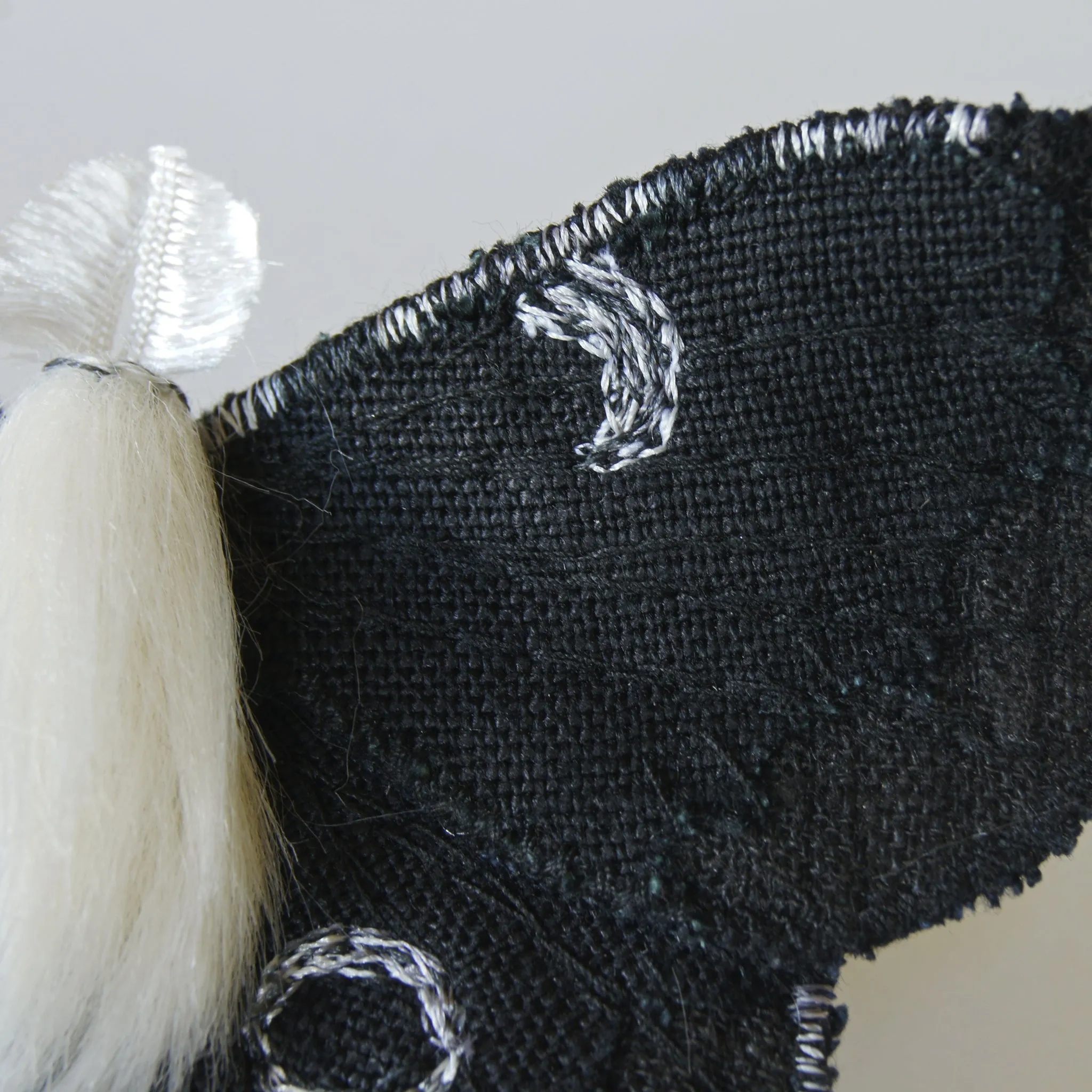 Black & White Luna Moth Fiber Art Brooch Collaboration with Nuit Clothing Atelier