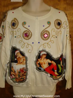 Bling 80s 2sided Hottie Guy Ugly Christmas Sweater