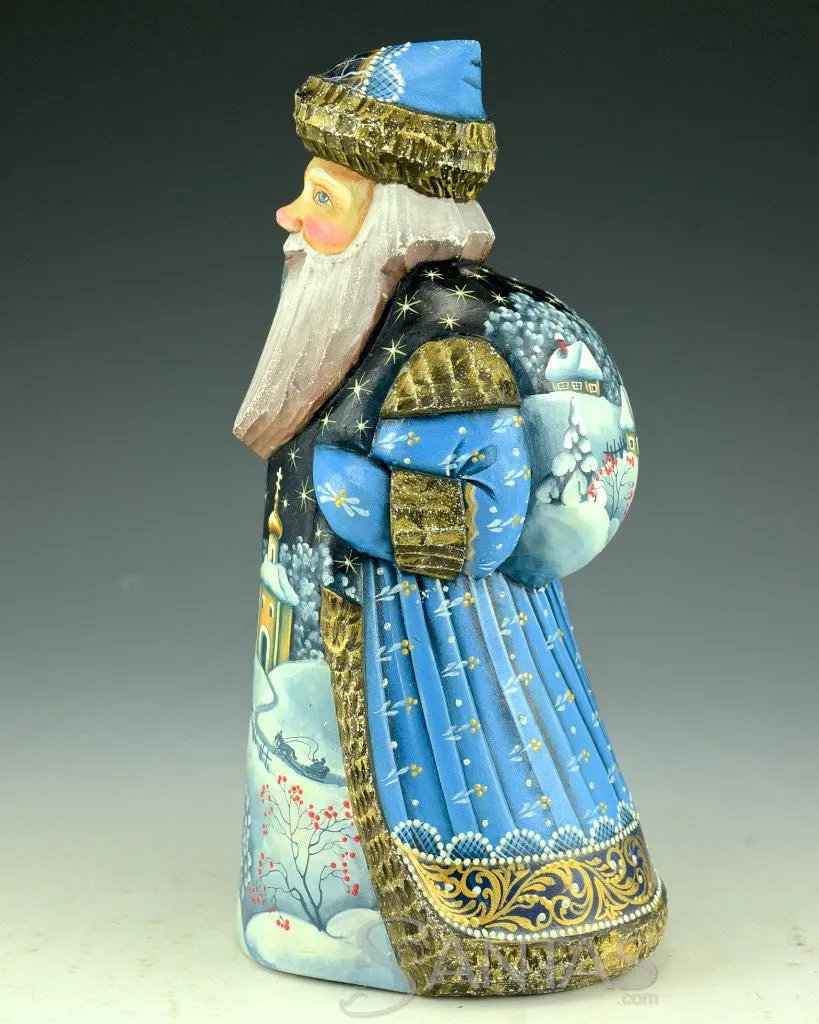 Blue and Gold 9 inch Winter Scenic Santa