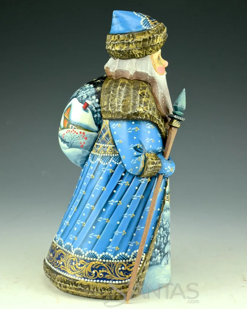 Blue and Gold 9 inch Winter Scenic Santa