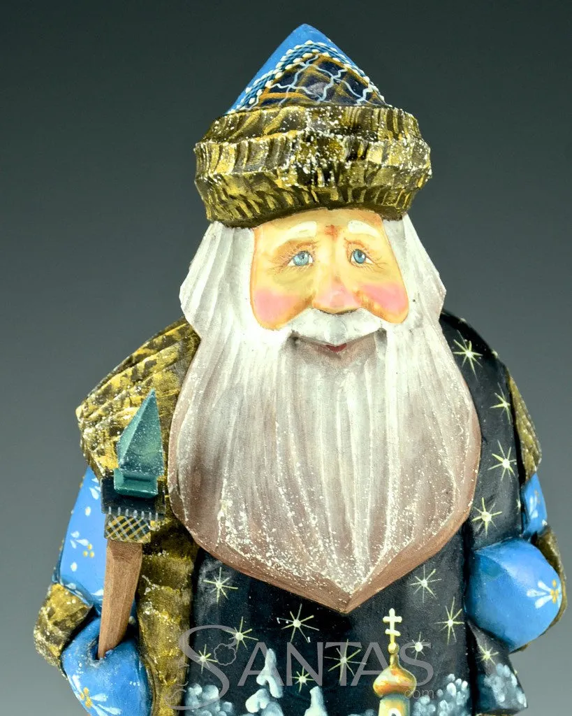 Blue and Gold 9 inch Winter Scenic Santa