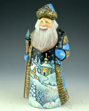 Blue and Gold 9 inch Winter Scenic Santa