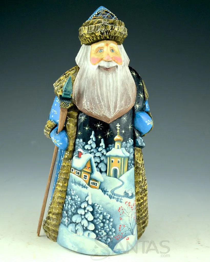 Blue and Gold 9 inch Winter Scenic Santa