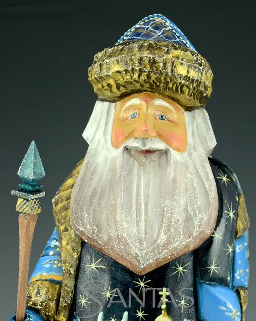 Blue and Gold Russian 10.2 inch Winter Scenic Santa