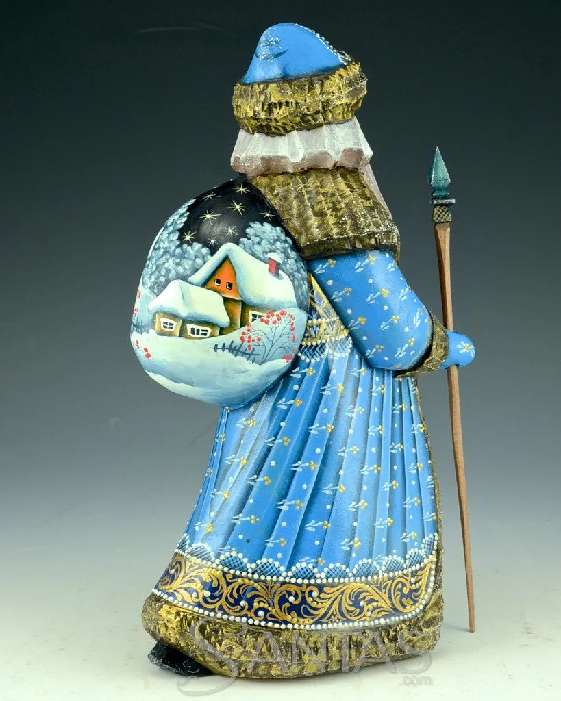 Blue and Gold Russian 10.2 inch Winter Scenic Santa