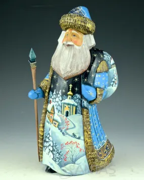 Blue and Gold Russian 10.2 inch Winter Scenic Santa