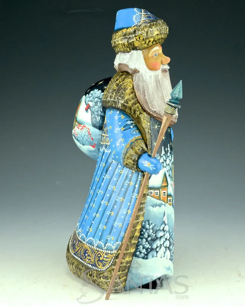 Blue and Gold Russian 10.2 inch Winter Scenic Santa