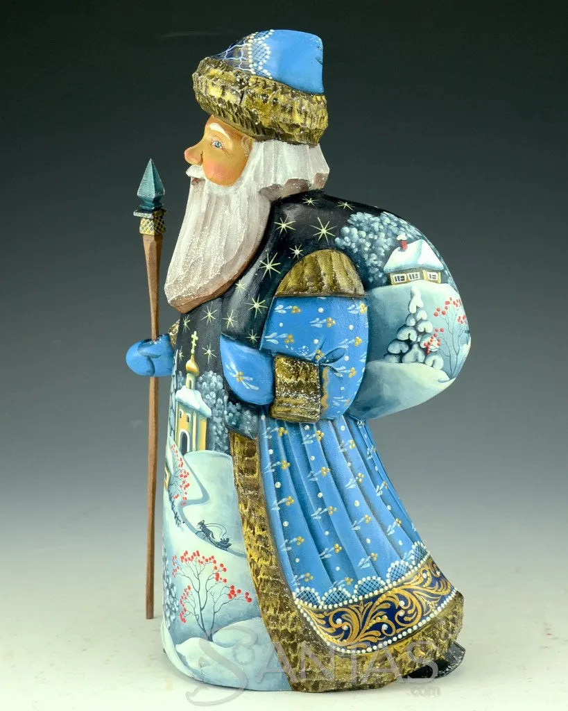 Blue and Gold Russian 10.2 inch Winter Scenic Santa