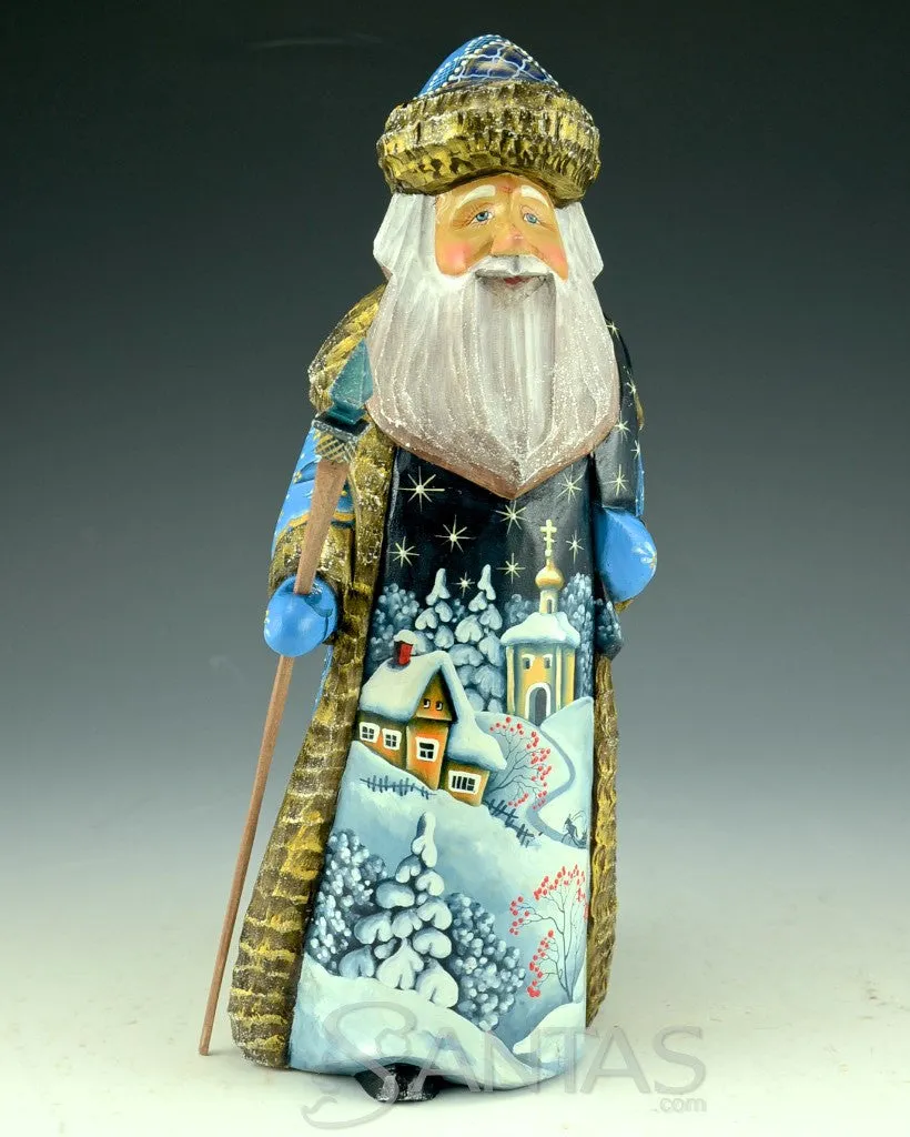 Blue and Gold Russian 10.2 inch Winter Scenic Santa