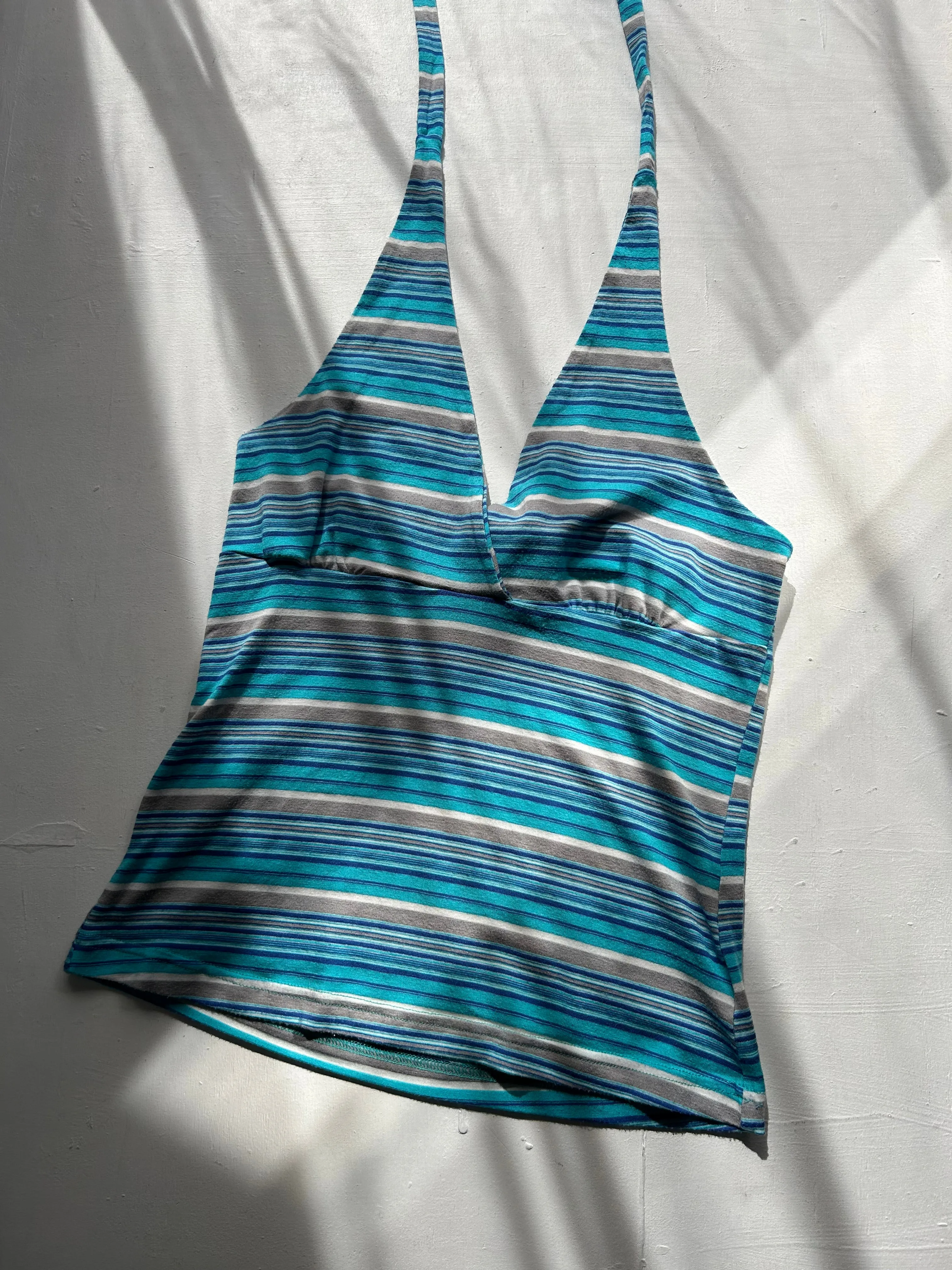 Blue striped stretchy halter top (S/M)