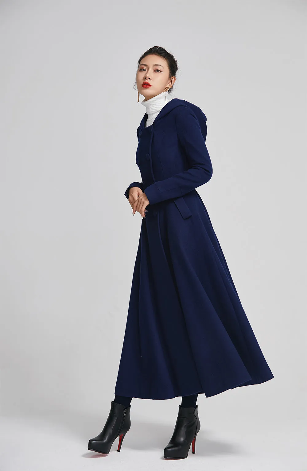 blue winter wool coat for women with double breasted 2250