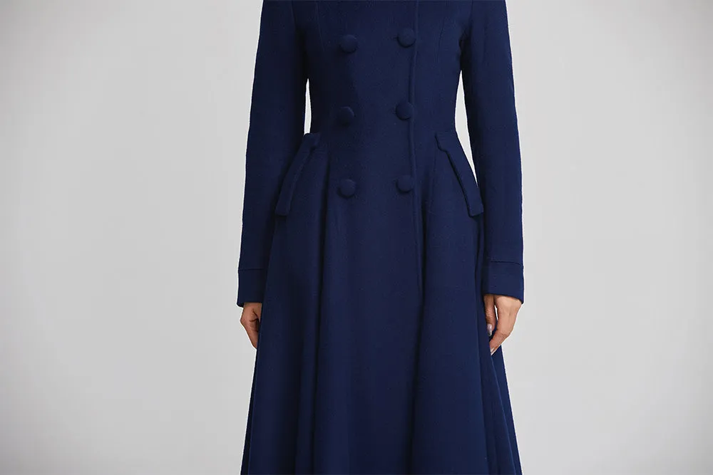 blue winter wool coat for women with double breasted 2250