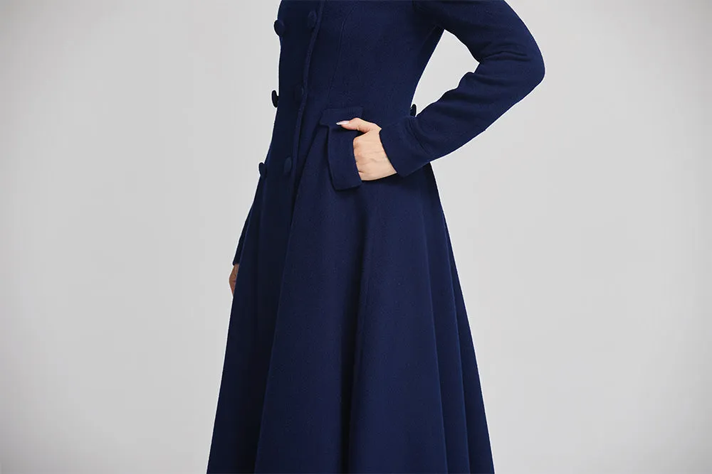 blue winter wool coat for women with double breasted 2250