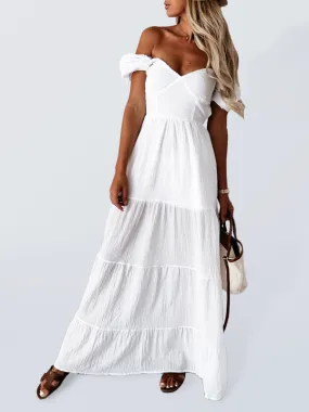 Boho and Trendy Short-Sleeved off-the-shoulder Sexy Backless strappy High-Waisted Dress