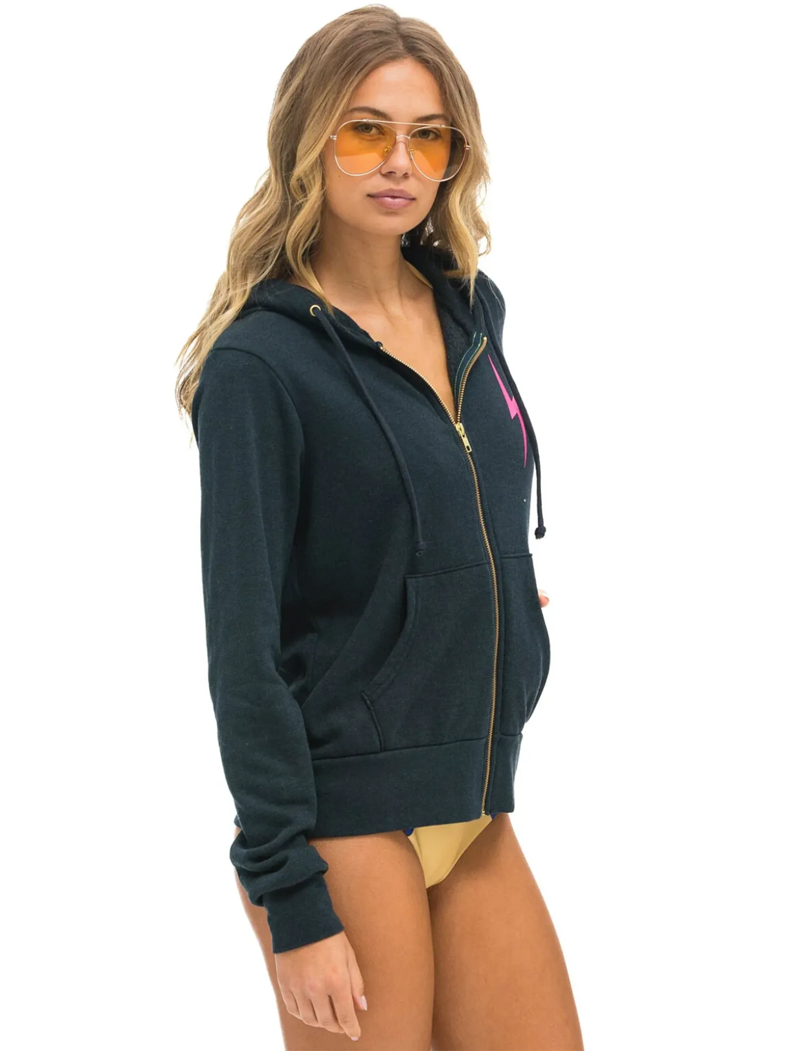 Bolt 2 Zip Hoodie, Charcoal/Neon Pink