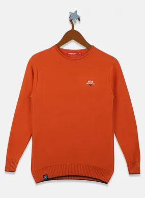 Boys Orange Solid Pullover