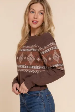 Brown Printed Crop Sweater - FINAL SALE