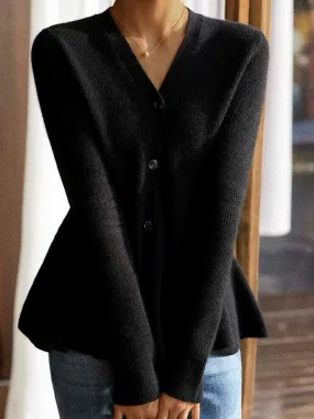 Button-Down Long Sleeve Peplum Knit Sweater