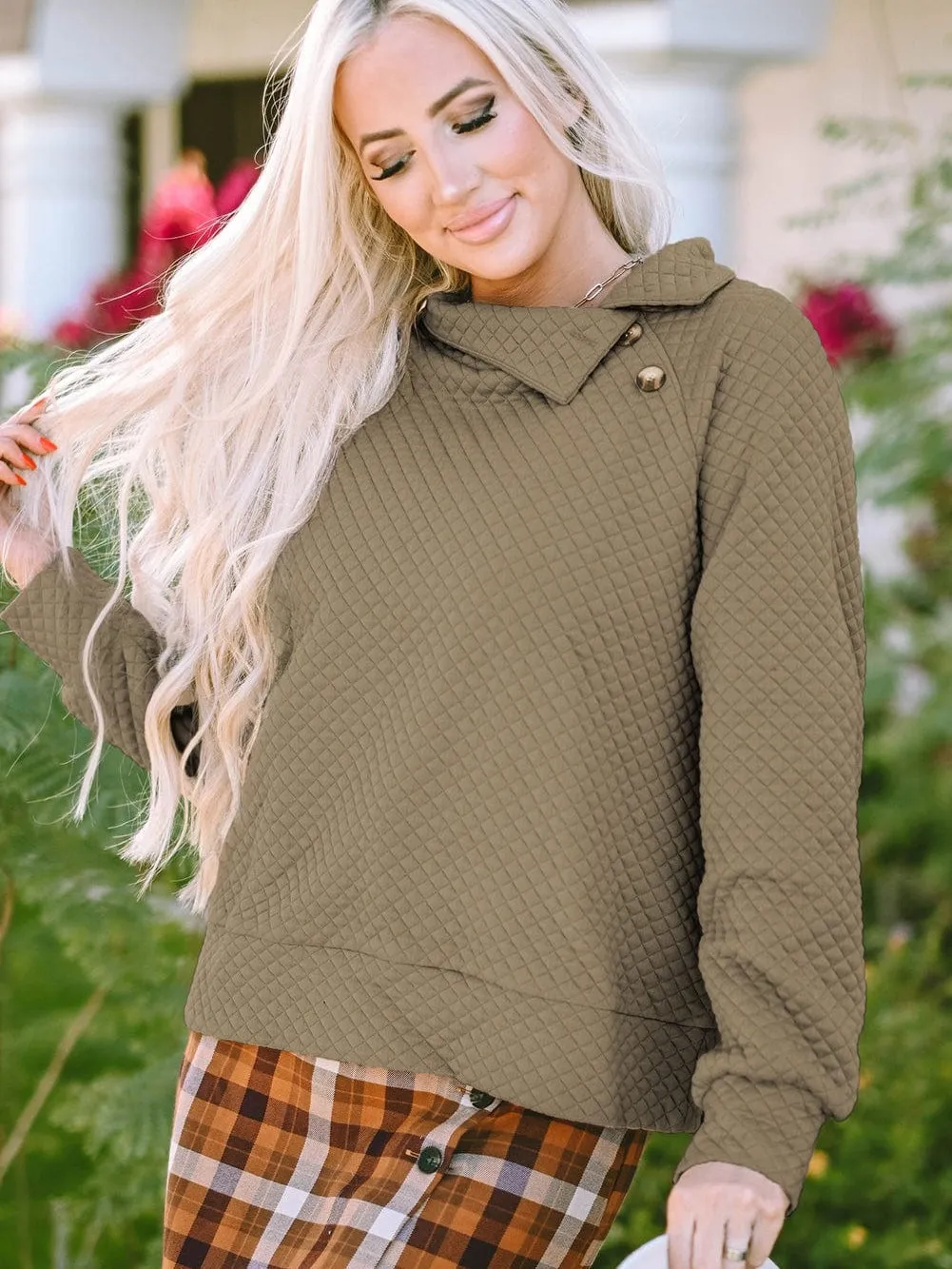 Button-Front Quilted Pullover