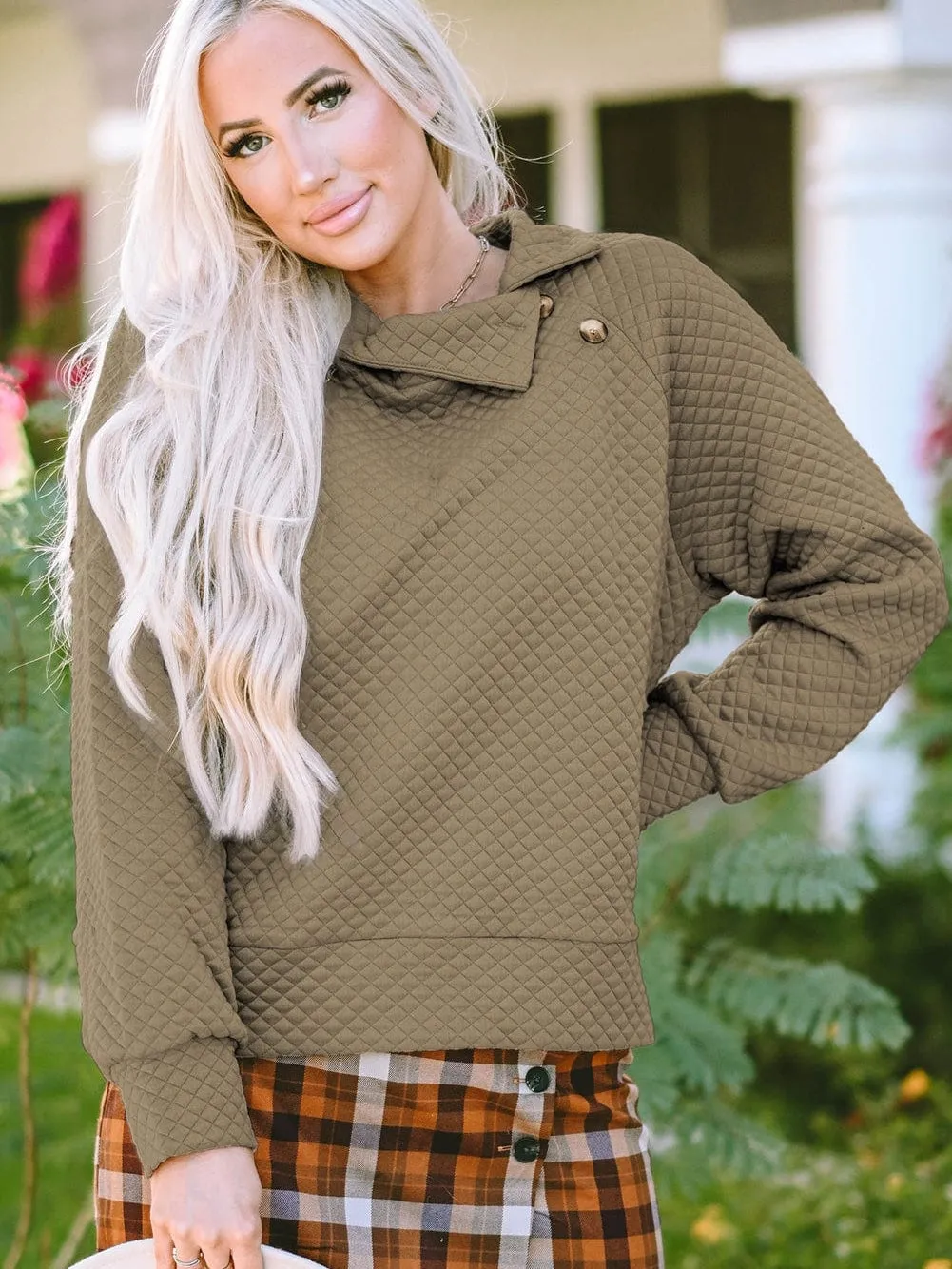 Button-Front Quilted Pullover