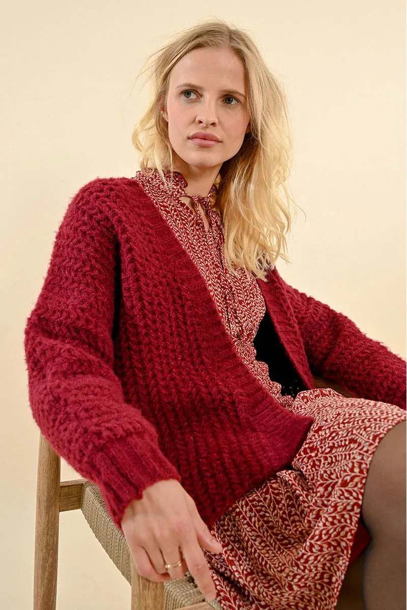 Cable Cardigan - Dark Red