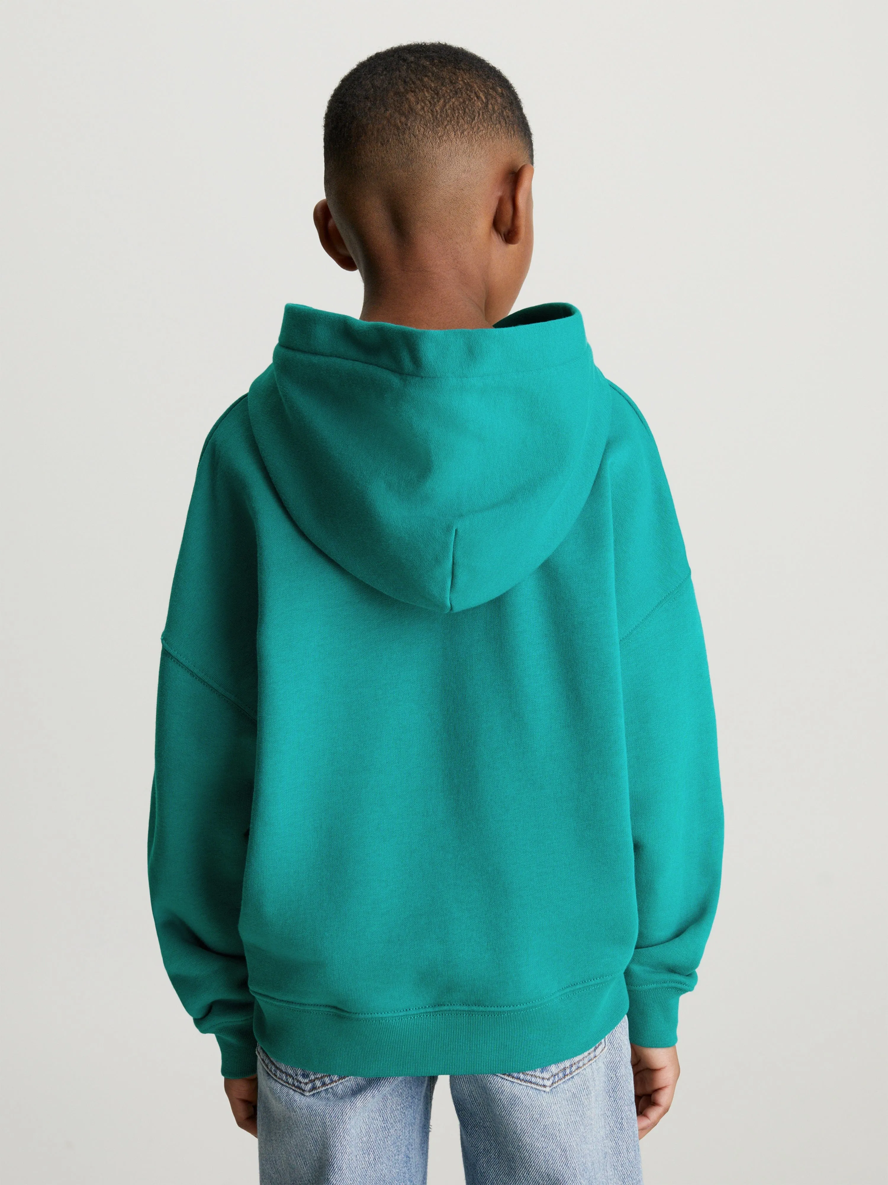 Calvin Klein Boys Intarsia Logo Terry Hoodie in Green