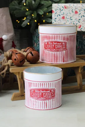 Candy Cane Metal Buckets | Set of 2