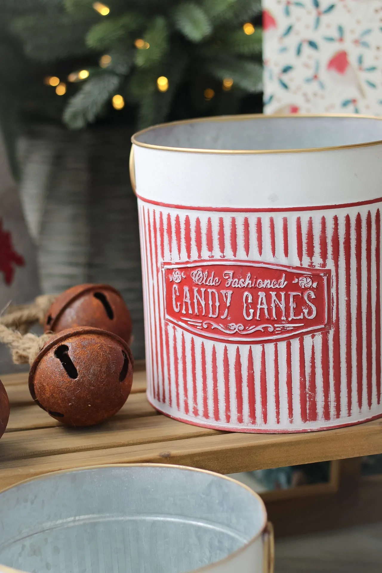 Candy Cane Metal Buckets | Set of 2