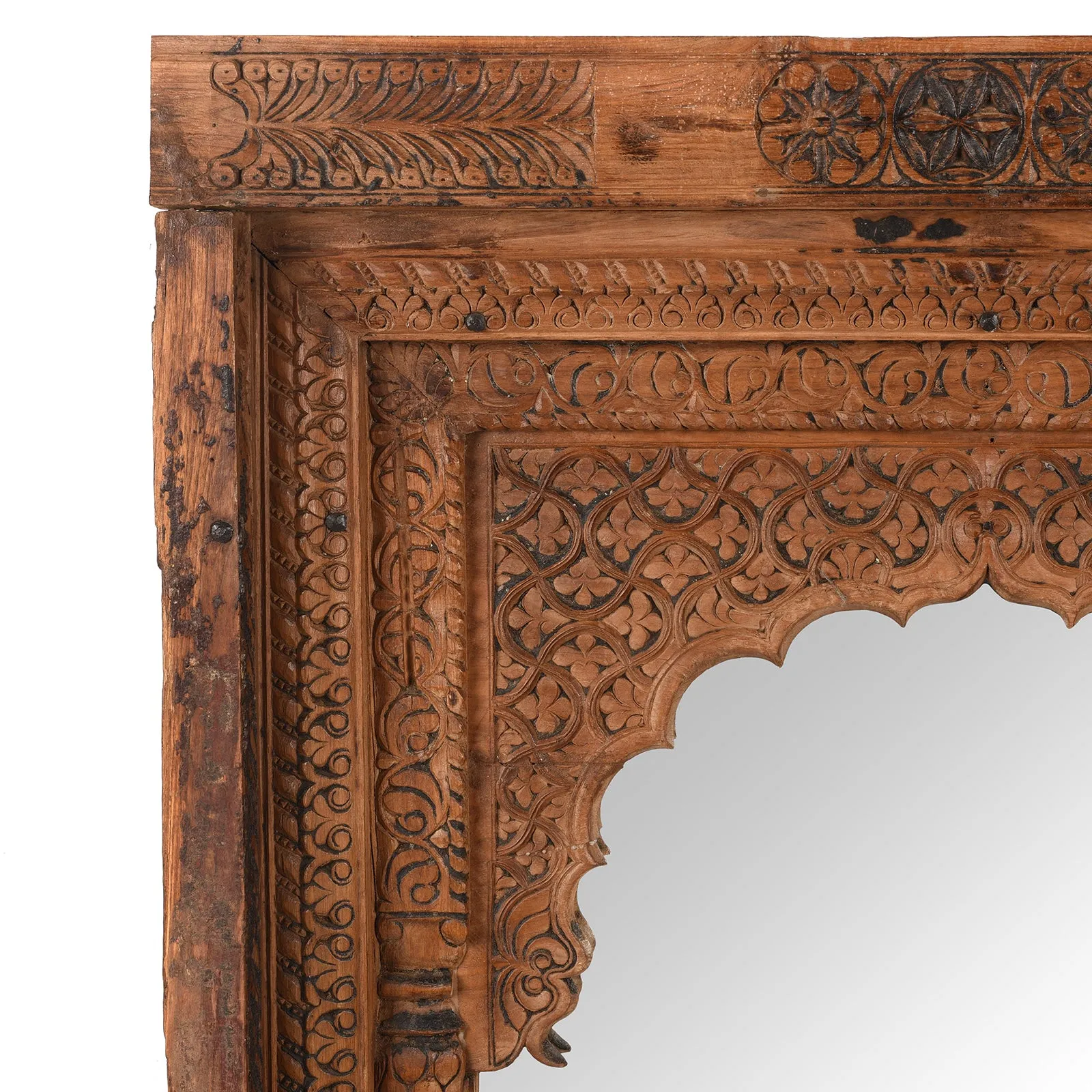 Carved Teak Window Mirror From Maharashtra - 19th Century