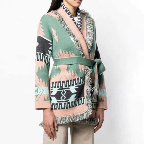 Cashmere Aztec Cardigan Two Different Colors You Choose Boho Sweater Jacket Southwestern Print Warm Wool Coat Available In Small Medium Or Large