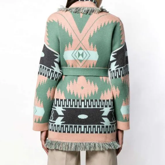 Cashmere Aztec Cardigan Two Different Colors You Choose Boho Sweater Jacket Southwestern Print Warm Wool Coat Available In Small Medium Or Large