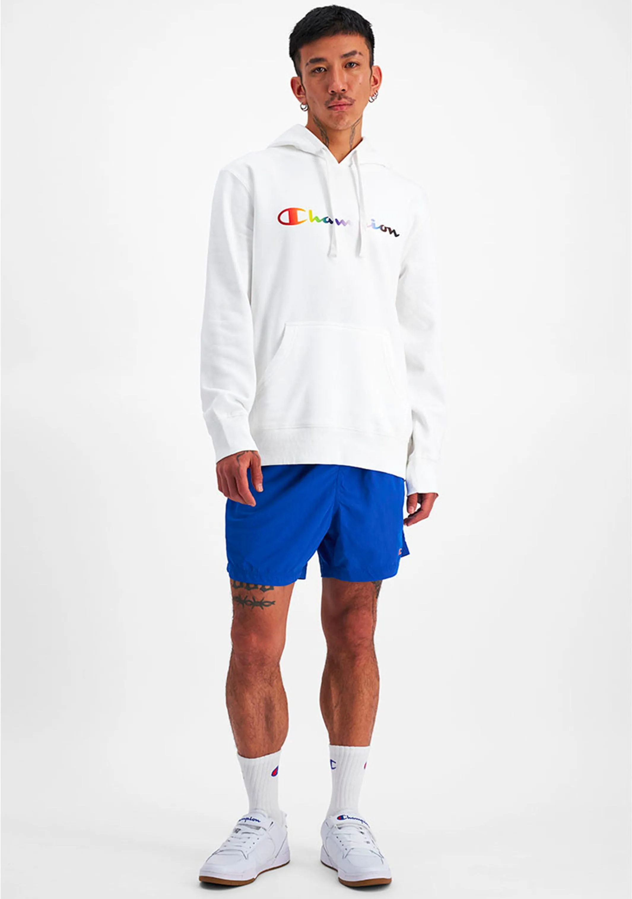 Champion Mens Athletic Pride Script Hoodie <BR> AURCN WIT