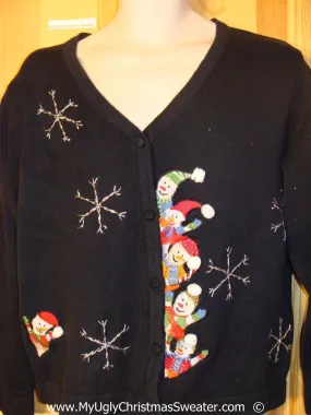 Cheesy Christmas Sweater with Ridiculous Peaking Snowmen