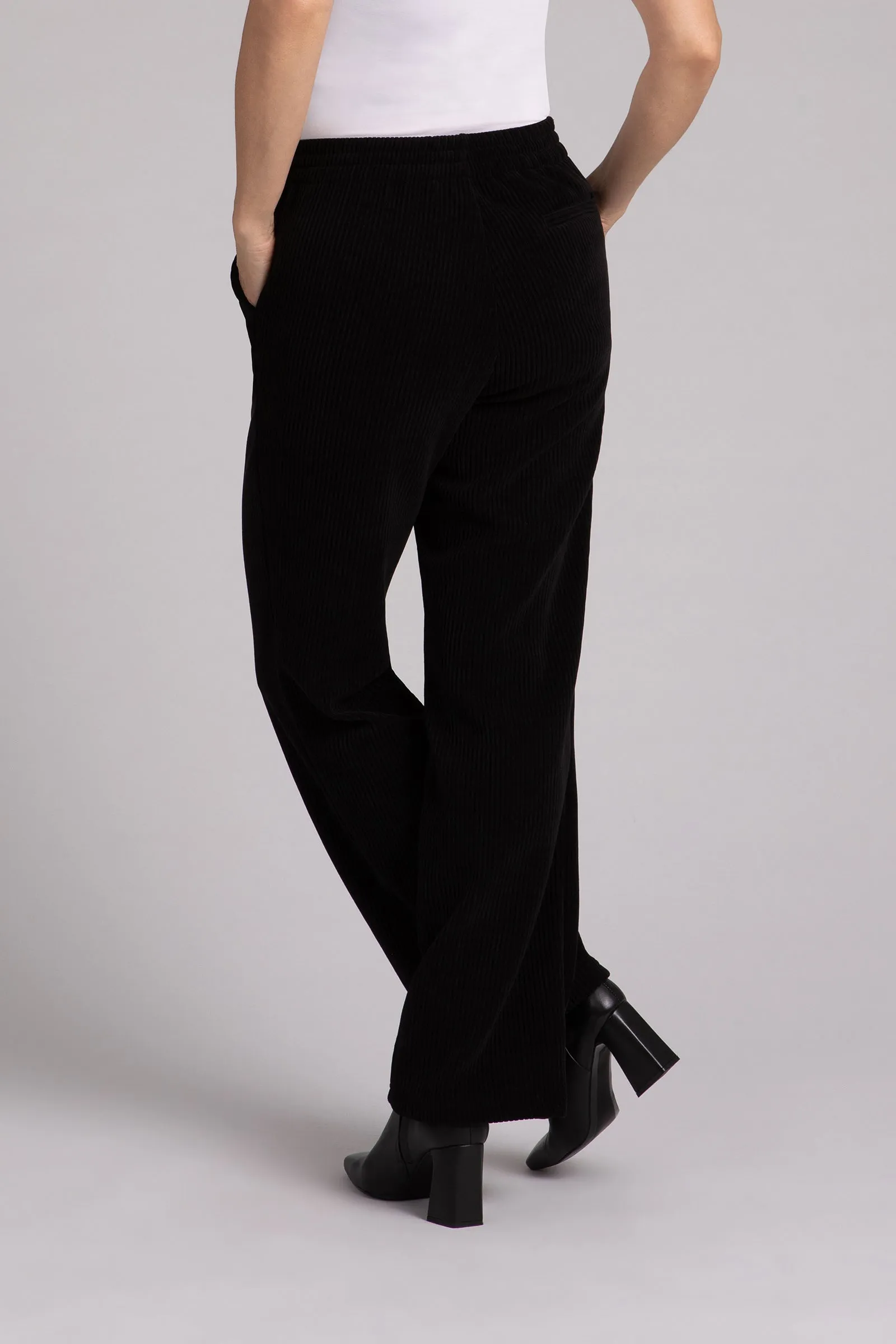 Chenille Cord Pull On Stovepipe Pant | Black