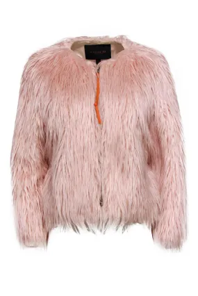 Coach - Blush Pink Faux Fur Zip-Up Jacket w/ Orange Belt Detail Sz M