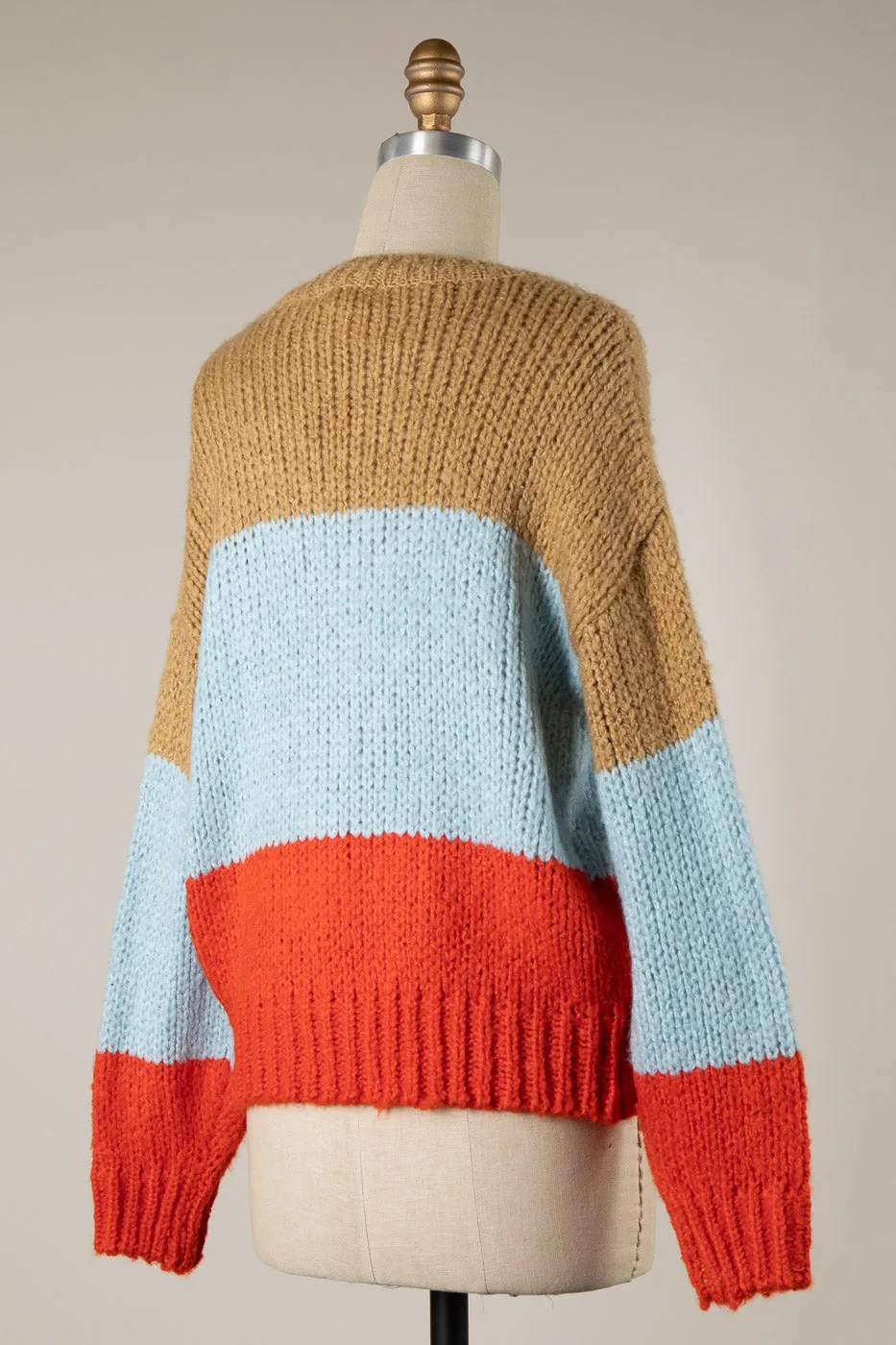 COLOR BLOCK CABLE KNIT SWEATER 1 PACK